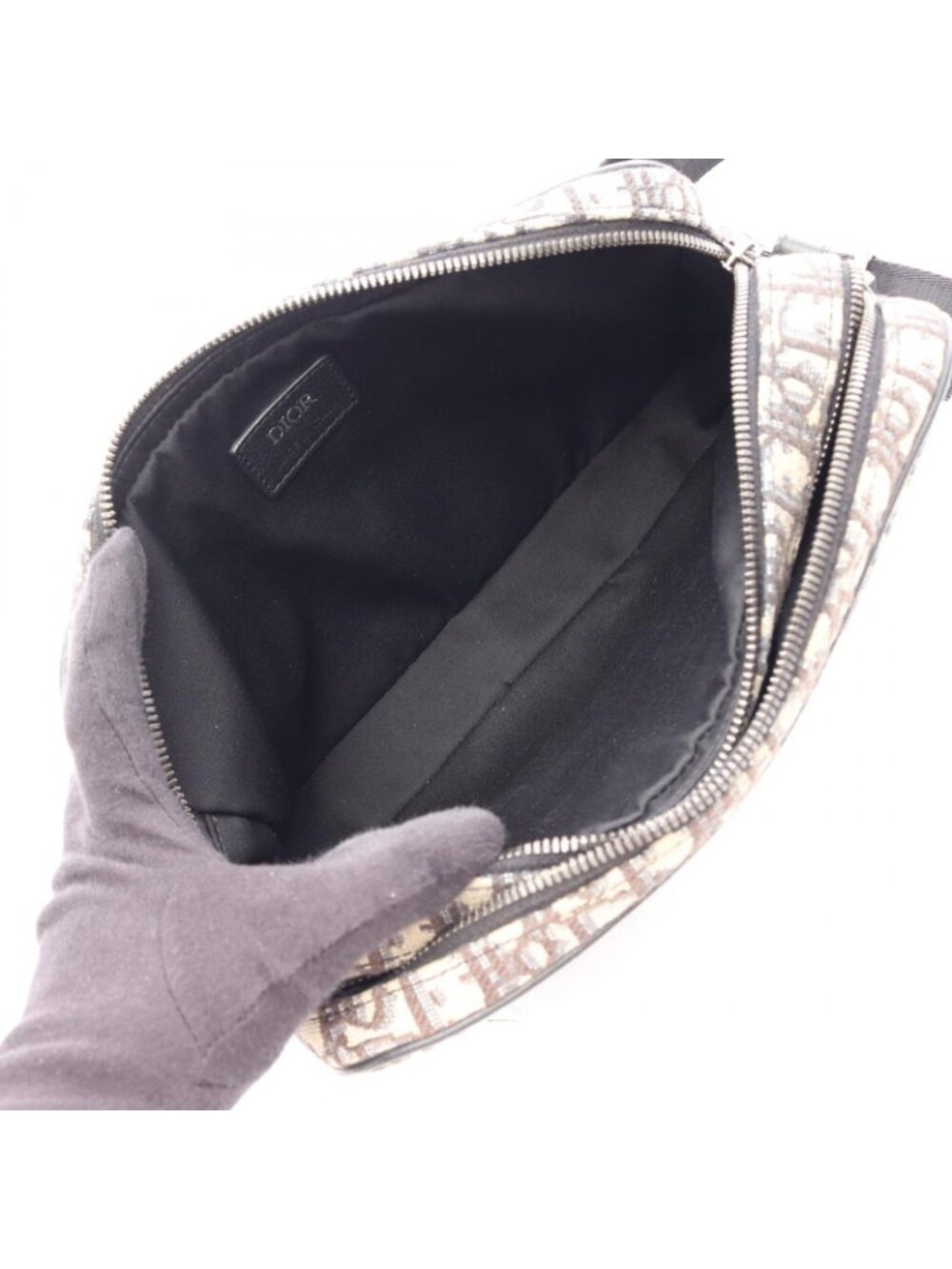 ★SOLD★ Dior Shoulder Bag Safari Oblique Beige Navy Canvas Leather - Picture 4 of 11